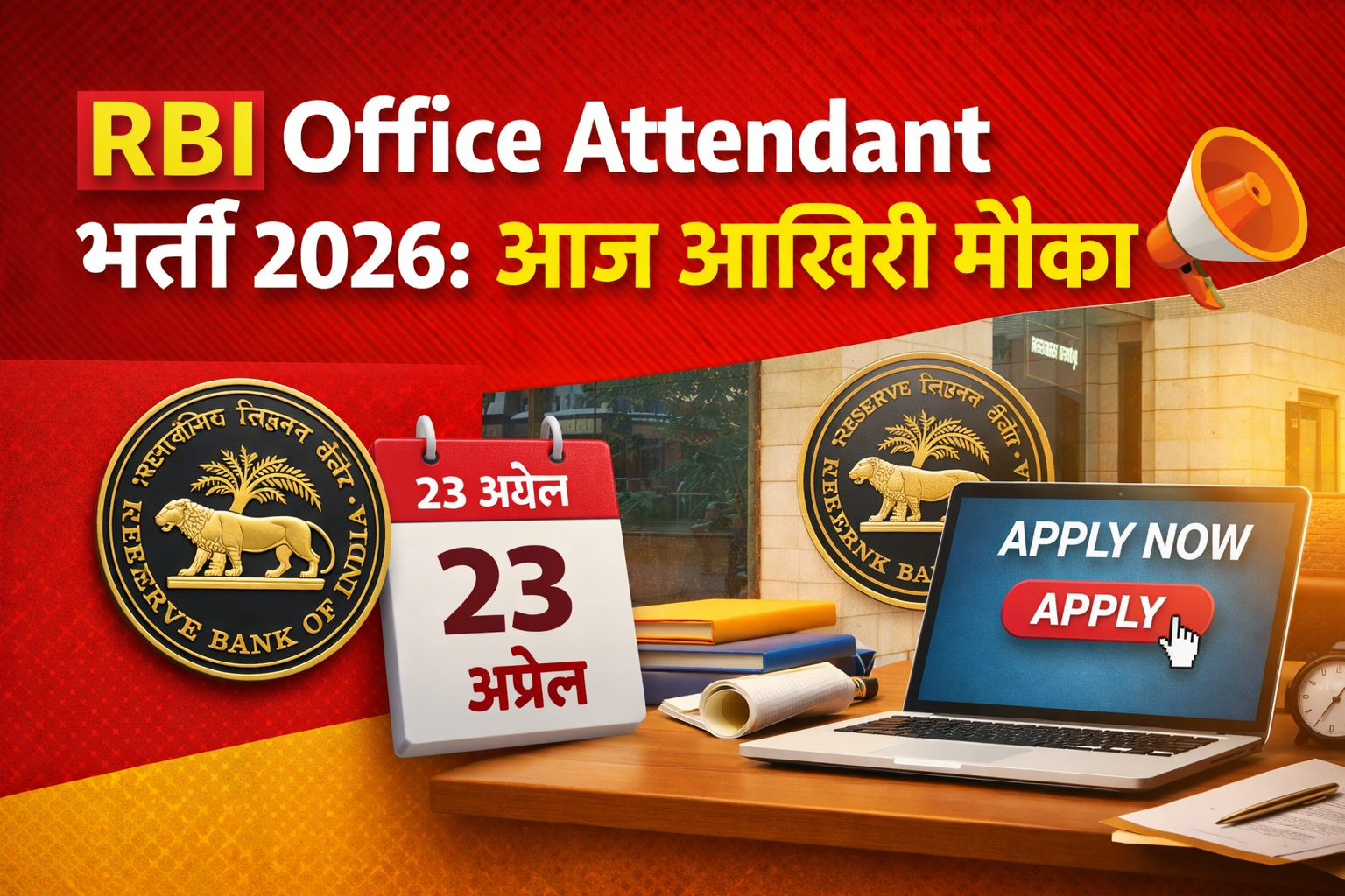 RBI Office Attendant भर्ती 2026: आज आखिरी मौका